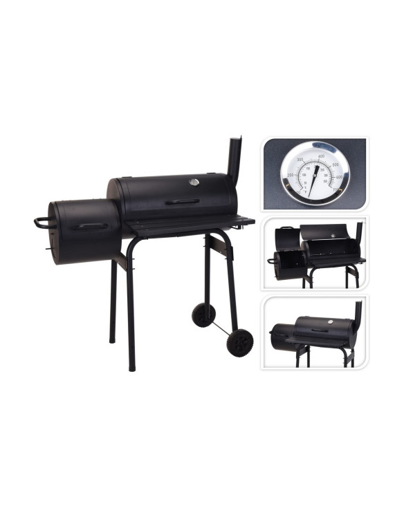Barbecue à Charbon avec Couvercle et Roulettes Noir (112 x 63 x 112 cm) 1