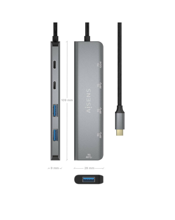 USB Hub Aisens A109-0857 Grey (1 Unit) 1