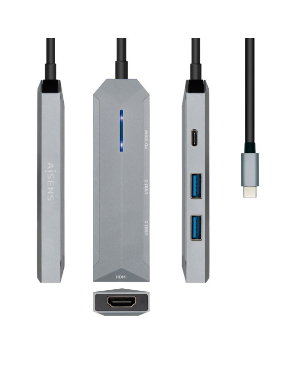 Hub USB Aisens ASUC-4P002-GR Gris 100 W (1 Unité) 1