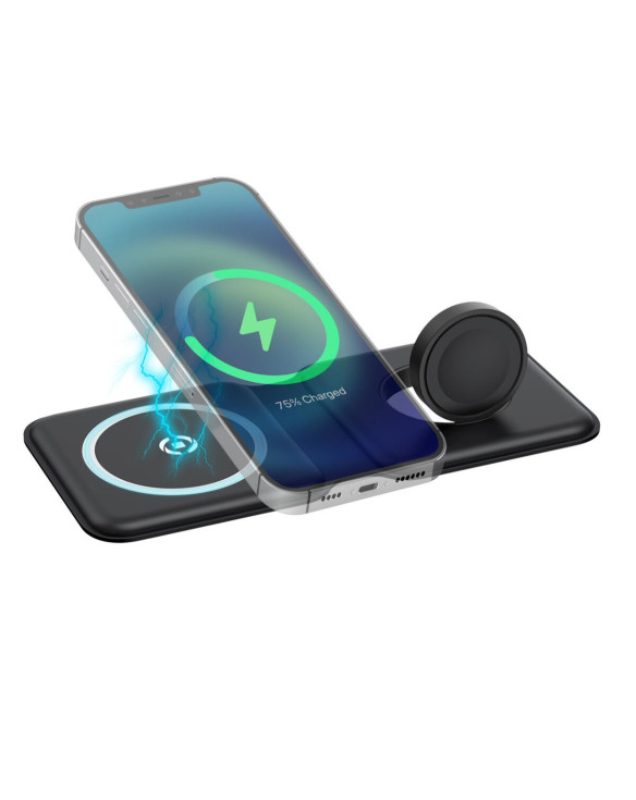 Wireless Charger with Mobile Holder Celly MAGFOLD2IN1BK Black 1