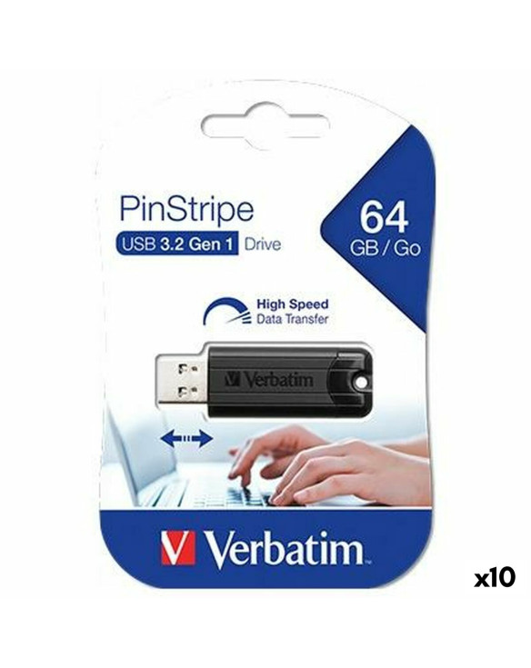 Pendrive Verbatim Pinstripe Schwarz 64 GB (10 Stück) 1