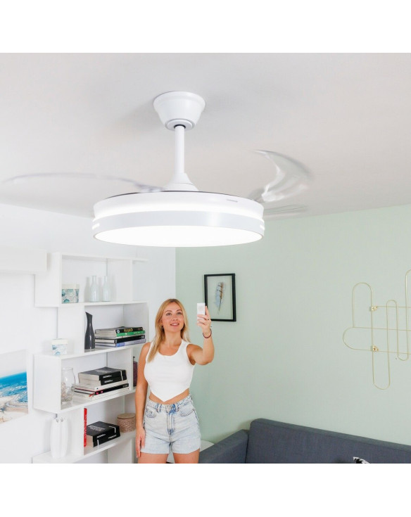 Ventilateur de Plafond avec LED, Haut-parleur et 4 Pales Rétractables Notefan InnovaGoods Blanc 36 W Ø49,5-104 cm 1