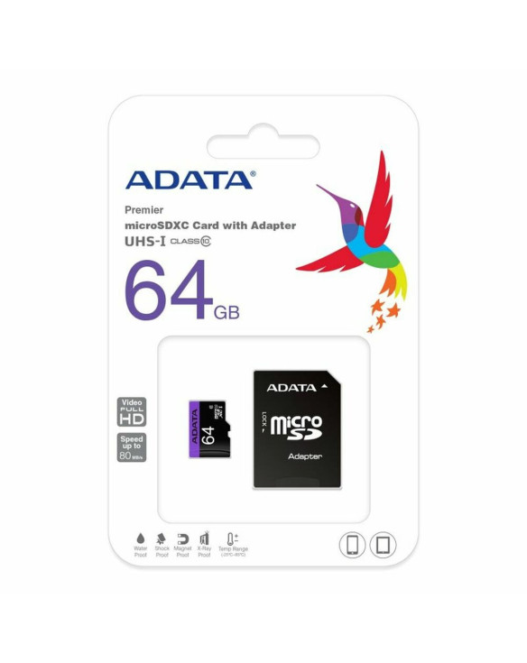 Mikro SD Speicherkarte mit Adapter Adata CLASS10 64 GB 1