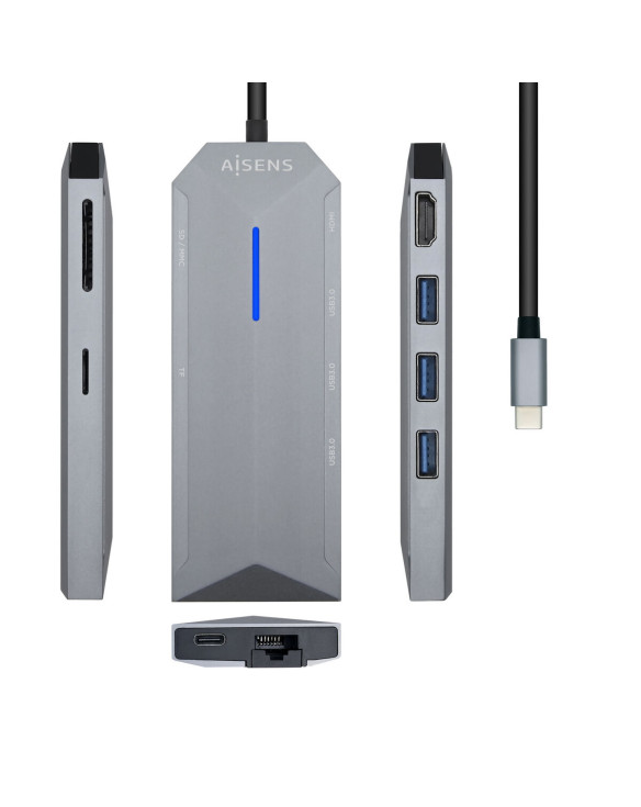 USB Hub Aisens ASUC-8P004-GR Grey 100 W 4K Ultra HD (1 Unit) 1